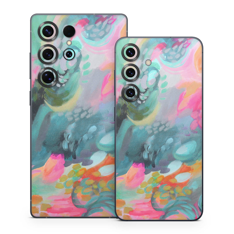 Samsung Galaxy S25 Series Skin design of Painting, Acrylic paint, Modern art, Art, Pink, Visual arts, Watercolor paint, Pattern, Illustration, Paint, with blue, pink, orange, yellow, green, purple colors