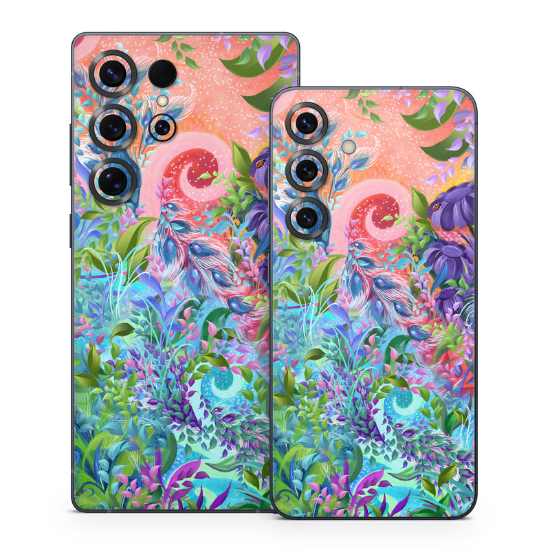 Samsung Galaxy S25 Series Skin design of Psychedelic art, Painting, Art, Acrylic paint, Pattern, Modern art, Visual arts, Textile, Design, Organism, with gray, blue, green, pink colors