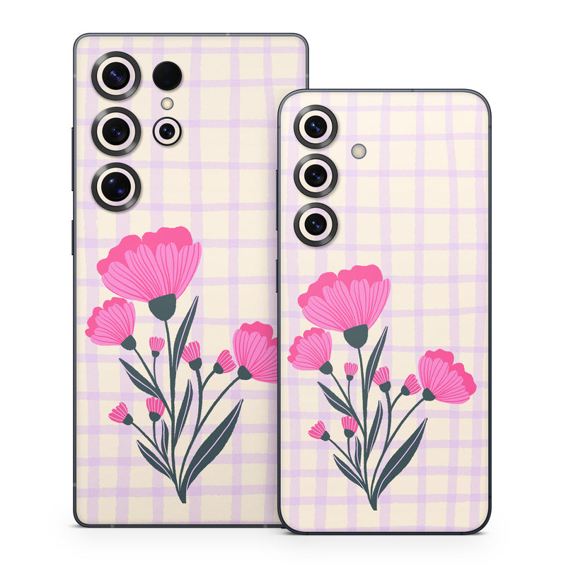 Samsung Galaxy S25 Series Skin design of Flower, Plant, Petal, Product, Dishware, Textile, Creative arts, Pink, Art, Magenta, with white, green, pink, purple colors