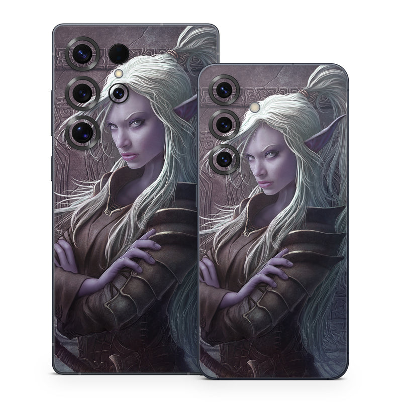 Samsung Galaxy S25 Series Skin design of Cg artwork, Beauty, Purple, Lady, Illustration, Fictional character, Long hair, Photography, Art, Portrait, with black, gray, purple colors
