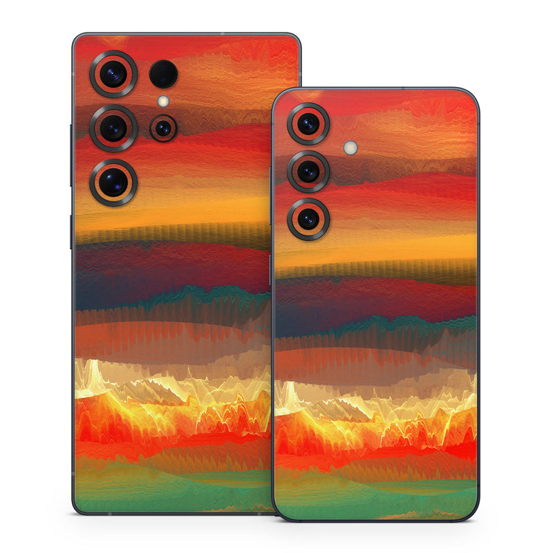 Samsung Galaxy S25 Series Skin design of Sky, Red, Horizon, Afterglow, Orange, Painting, Acrylic paint, Watercolor paint, Sunset, Geological phenomenon, with red, blue, green, yellow, orange, white colors
