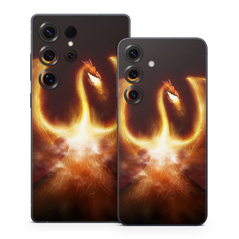 Samsung Galaxy S25 Series Skin design of Light, Atmosphere, Orange, Space, Heat, Sky, Darkness, Art, Geological phenomenon, Universe, with black, red, green, pink colors