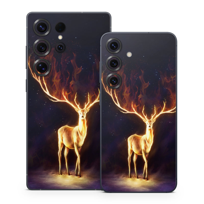 Samsung Galaxy S25 Series Skin design of Plant, Tree, Organism, Entertainment, Fawn, Art, Heat, Performing arts, Landscape, Sky, with black, yellow, red, orange, purple colors