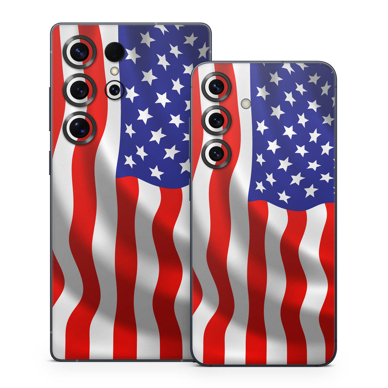 Samsung Galaxy S25 Series Skin design of Flag of the united states, Flag, Flag Day (USA), Veterans day, Independence day, Memorial day, Holiday, with gray, red, blue, black, white colors