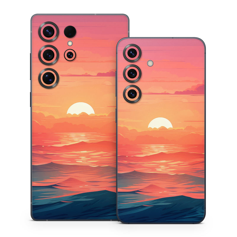 Samsung Galaxy S25 Series Skin design of Cloud, Sky, Atmosphere, Daytime, Afterglow, Ecoregion, Nature, Dusk, Water, Orange, with blue, red, yellow, orange, pink, black, purple colors