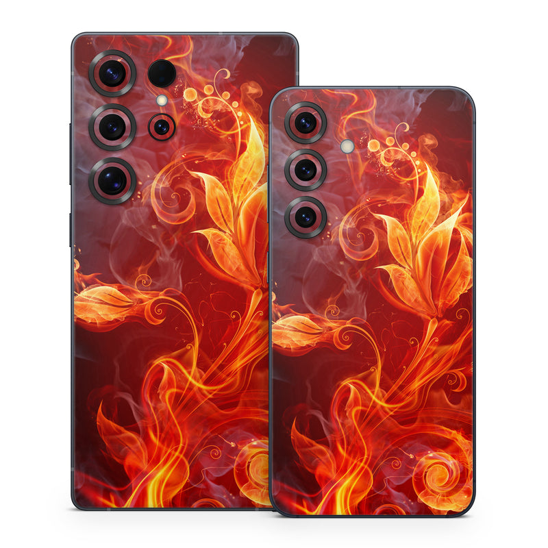 Samsung Galaxy S25 Series Skin design of Flame, Fire, Heat, Red, Orange, Fractal art, Graphic design, Geological phenomenon, Design, Organism, with black, red, orange colors