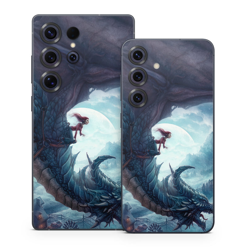 Samsung Galaxy S25 Series Skin design of Dragon, Cg artwork, Illustration, Action-adventure game, Fictional character, Mythical creature, Mythology, Fiction, Cryptid, Extinction, with blue, white, brown, green colors