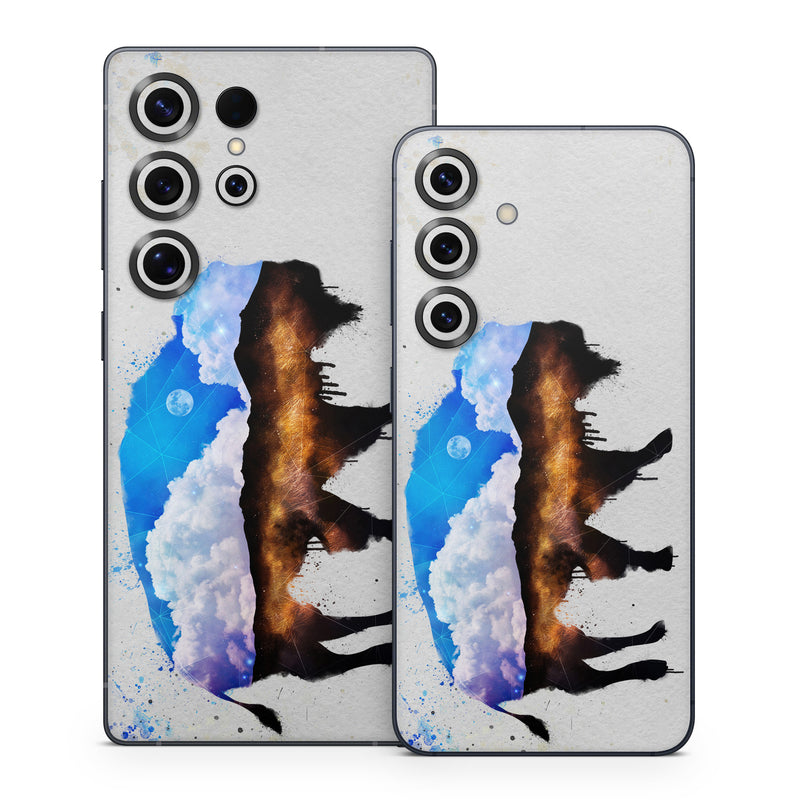 Samsung Galaxy S25 Series Skin design of Watercolor paint, Illustration, Art, Water, Painting, Sky, Paint, Acrylic paint, Drawing, Visual arts, with gray, blue, white, black, yellow, orange colors