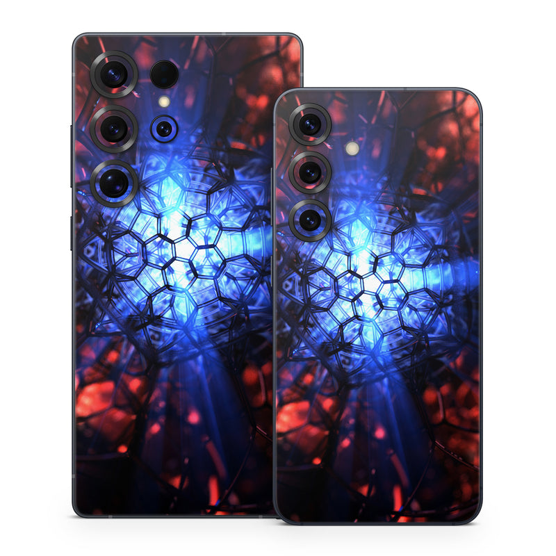 Samsung Galaxy S25 Series Skin design of Blue, Fractal art, Red, Light, Pattern, Lighting, Art, Kaleidoscope, Design, Psychedelic art, with black, blue, red colors