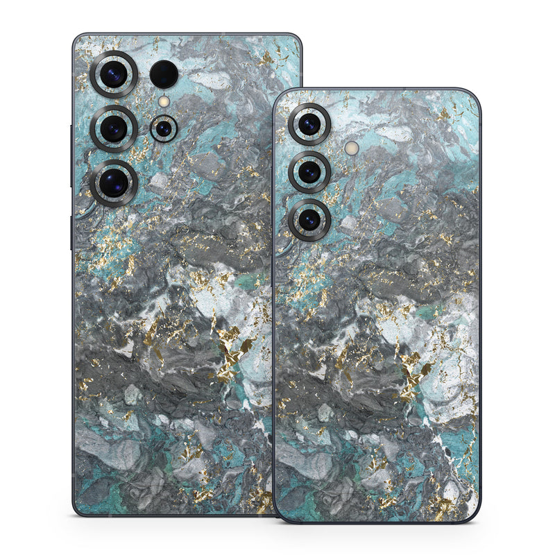 Samsung Galaxy S25 Series Skin design of Blue, Turquoise, Green, Aqua, Teal, Geology, Rock, Painting, Pattern, with black, white, gray, green, blue colors
