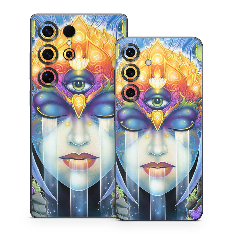 Samsung Galaxy S25 Series Skin design of Art paint, Paint, Painting, Art, Illustration, Fictional character, Symmetry, Cg artwork, Visual arts, Electric blue, with blue, yellow, orange, red, purple, blue, green, brown, gray colors