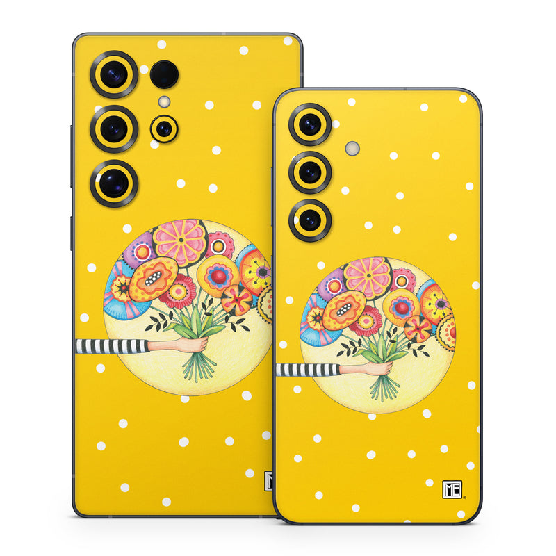 Samsung Galaxy S25 Series Skin design of Circle, Illustration, Clip art, Plant, with orange, yellow, pink, gray, green, black colors