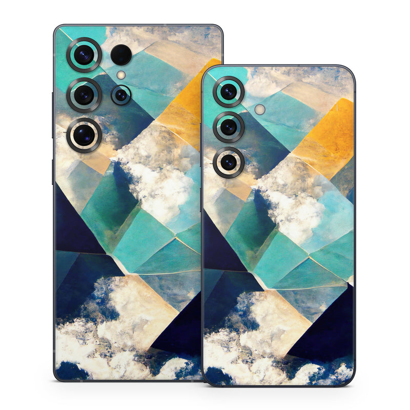 Samsung Galaxy S25 Series Skin design of Daytime, World, Nature, Blue, Azure, Green, Triangle, Rectangle, Architecture, Art, with blue, yellow, white, green colors