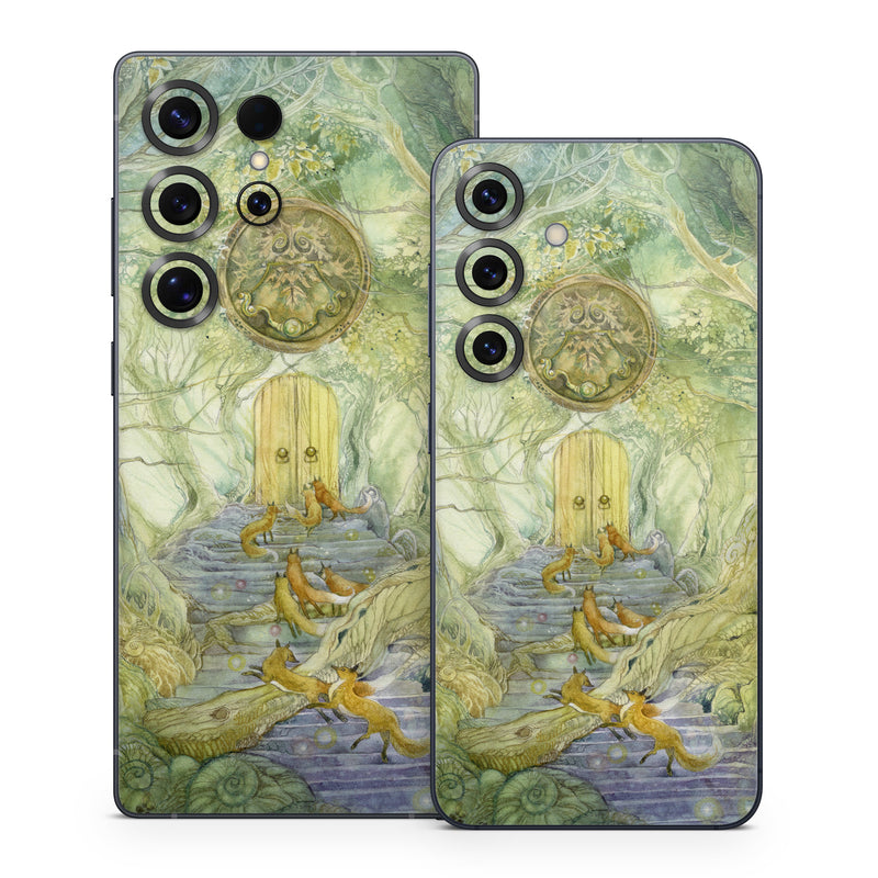 Samsung Galaxy S25 Series Skin design of Painting, Art, Mythology, Visual arts, Watercolor paint, Organism, Fictional character, Modern art, Landscape, Acrylic paint, with green, brown, red, yellow, blue, purple colors