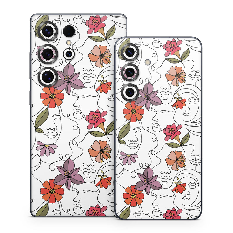 Samsung Galaxy S25 Series Skin design of Flower, Plant, White, Product, Petal, Branch, Rectangle, Botany, Textile, Creative arts, with white, red, purple, green, orange colors