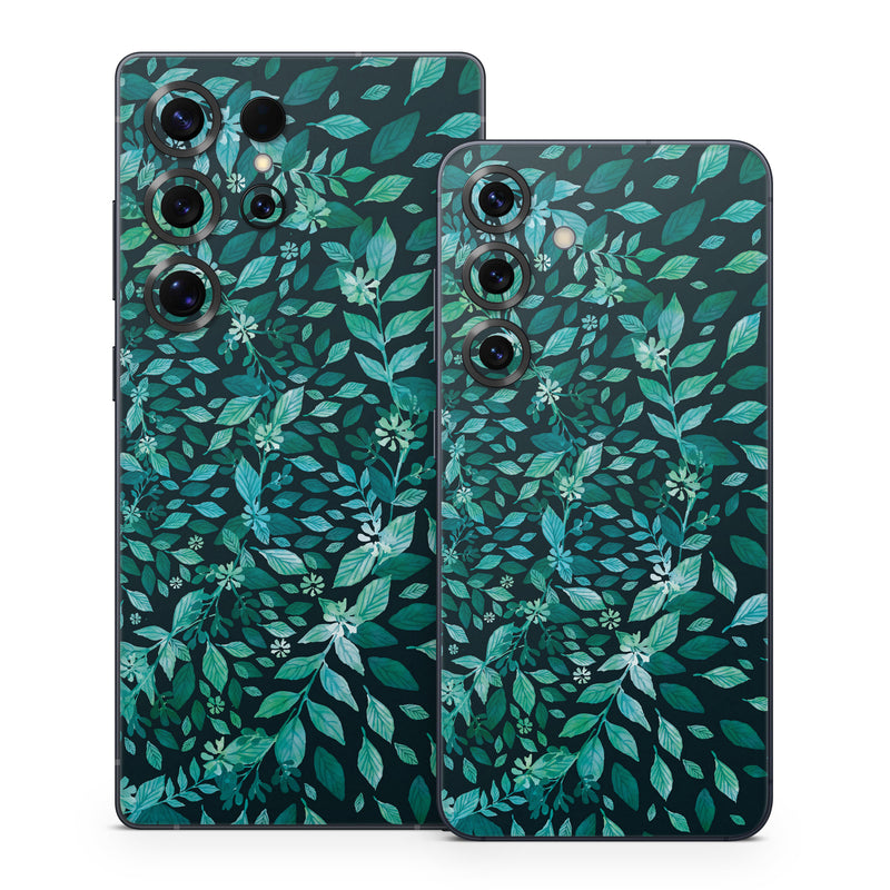 Samsung Galaxy S25 Series Skin design of Green, Aqua, Organism, Turquoise, Natural environment, Teal, Marine biology, Water, Leaf, Plant, with black, green, white colors