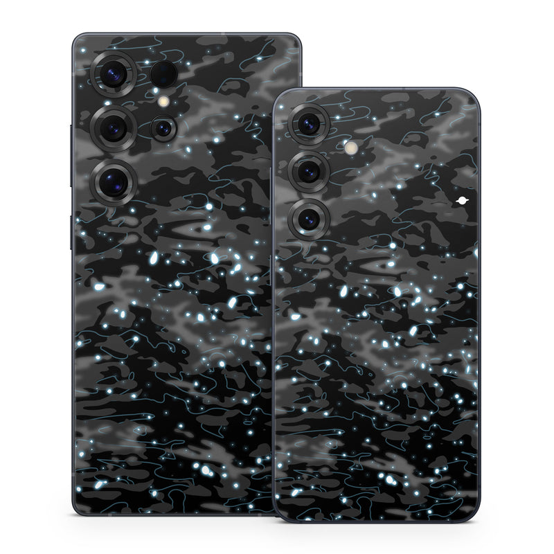 Samsung Galaxy S25 Series Skin design of Black, Water, Space, Black-and-white, Granite, with blue, white, gray, blue colors