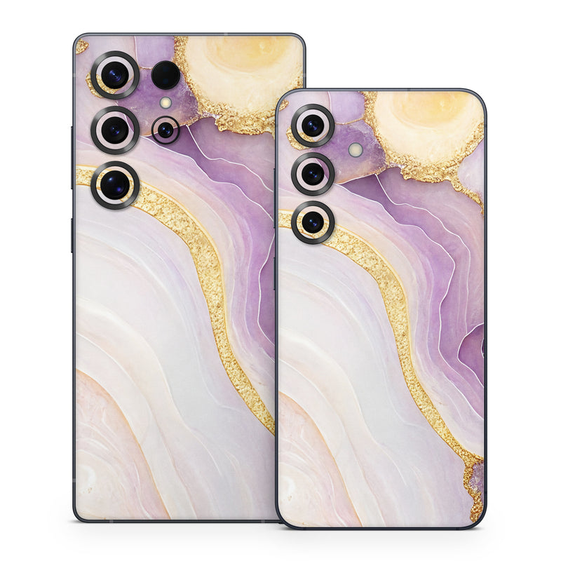 Samsung Galaxy S25 Series Skin design of Purple, Dishware, Violet, Art, Pattern, Serveware, Painting, Metal, Circle, Ceiling, with purple, white, yellow, orange colors