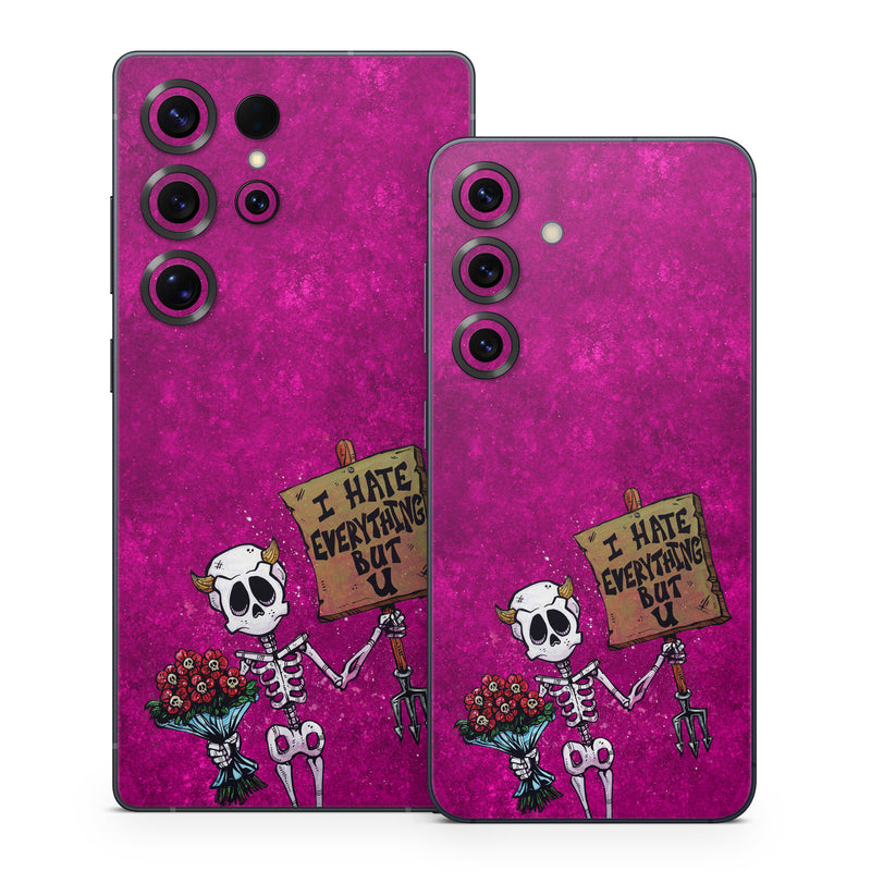 Samsung Galaxy S25 Series Skin design of Purple, Pink, Violet, Magenta, Font, Tints and shades, Art, Electric blue, Skull, Rectangle, with white, gray, pink, red, green, brown, black colors