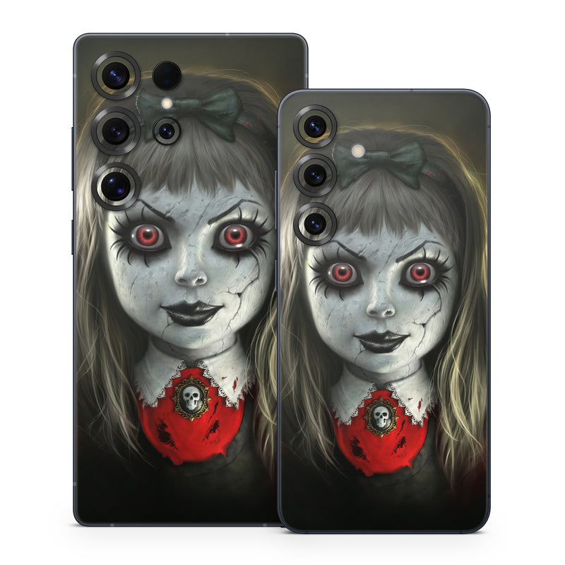 Samsung Galaxy S25 Series Skin design of Fiction, Illustration, Fictional character, Ghost, Darkness, Vampire, Goth subculture, Zombie, Art, Skull, with white, red, black, yellow colors