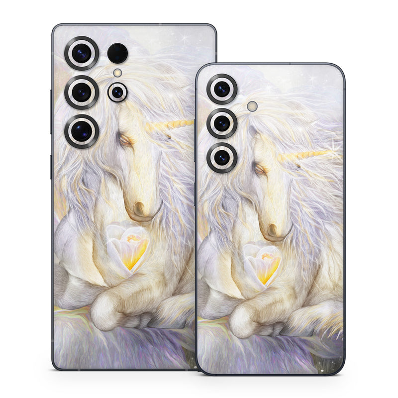 Samsung Galaxy S25 Series Skin design of Fictional character, Mythical creature, Unicorn, Sky, Mythology, Supernatural creature, Illustration, with gray, black, green, pink, blue colors