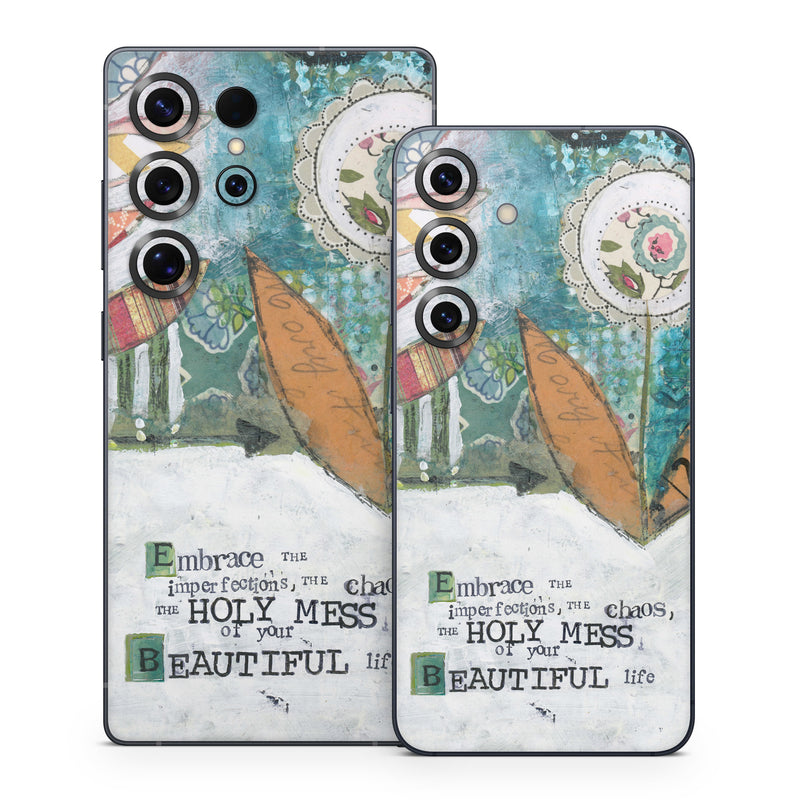 Samsung Galaxy S25 Series Skin design of Leaf, Font, Plant, Illustration, Art, with blue, white, green, red, orange, yellow colors