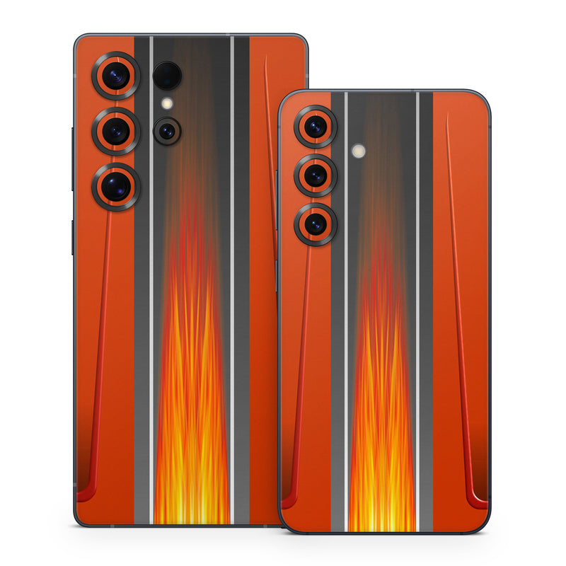 Samsung Galaxy S25 Series Skin design of Orange, Red, Line, Material property, Rectangle, Automotive lighting, with red, black, orange, gray colors