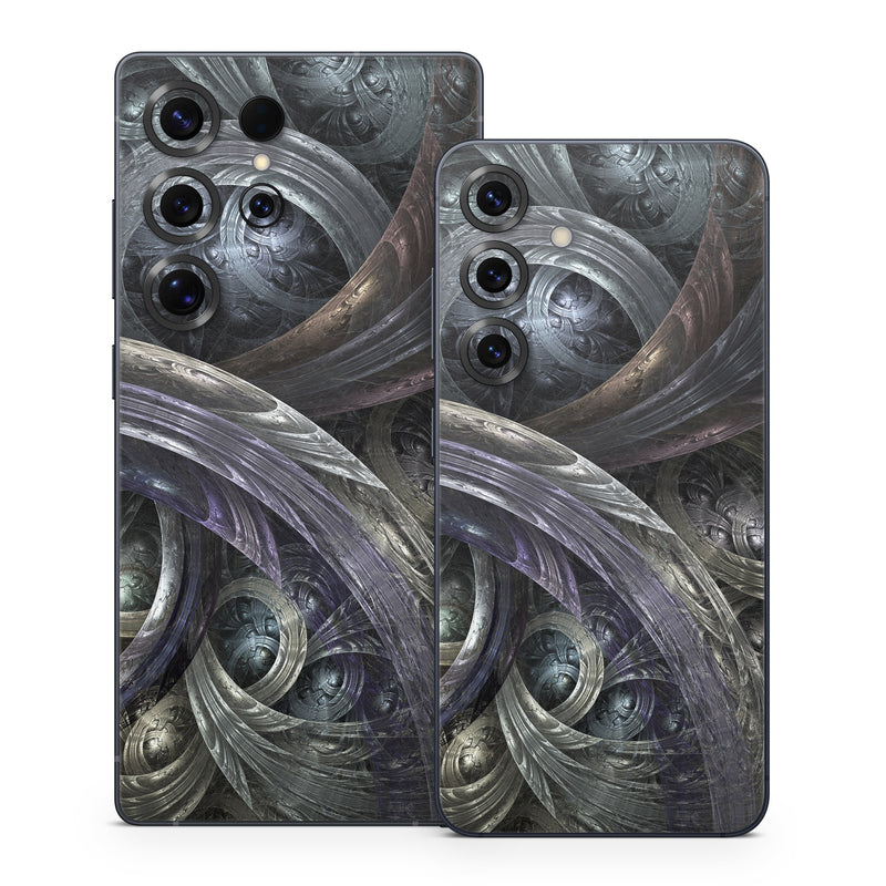 Samsung Galaxy S25 Series Skin design of Fractal art, Graphic design, Art, Cg artwork, Darkness, Circle, Pattern, Illustration, Graphics, Metal, with black, gray, blue colors