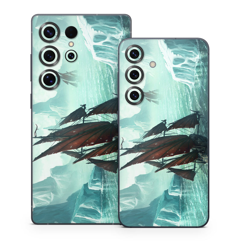 Samsung Galaxy S25 Series Skin design of Cg artwork, Vehicle, Ghost ship, Manila galleon, Fluyt, Adventure game, First-rate, Sailing ship, Mythology, Strategy video game, with gray, black, blue, green, white colors
