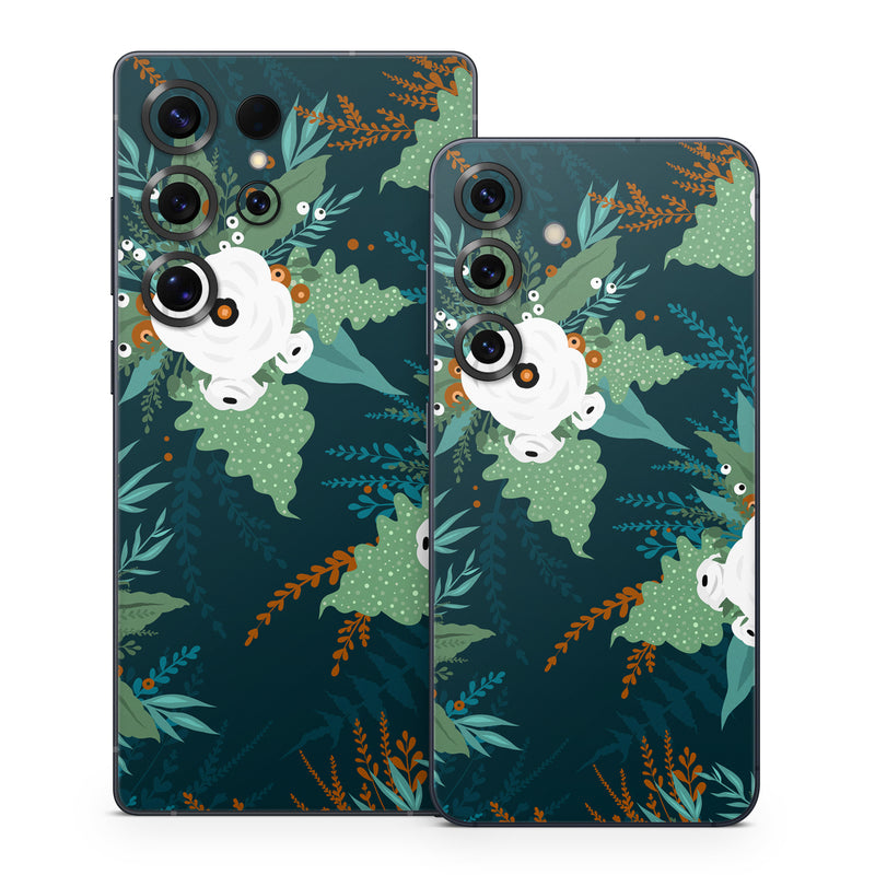 Samsung Galaxy S25 Series Skin design of Pattern, Branch, Tree, Illustration, Design, Plant, Textile, Art, Visual arts, Space, with green, white, red, blue colors
