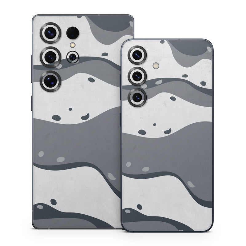 Samsung Galaxy S25 Series Skin design of White, Pattern, Water, Design, Illustration, Black-and-white, Metal, Drawing, Style, with black, white, gray colors