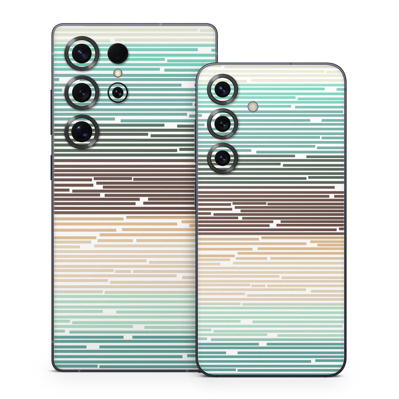 Samsung Galaxy S25 Series Skin design of Line, Parallel, Pattern, with blue, brown, yellow, orange colors