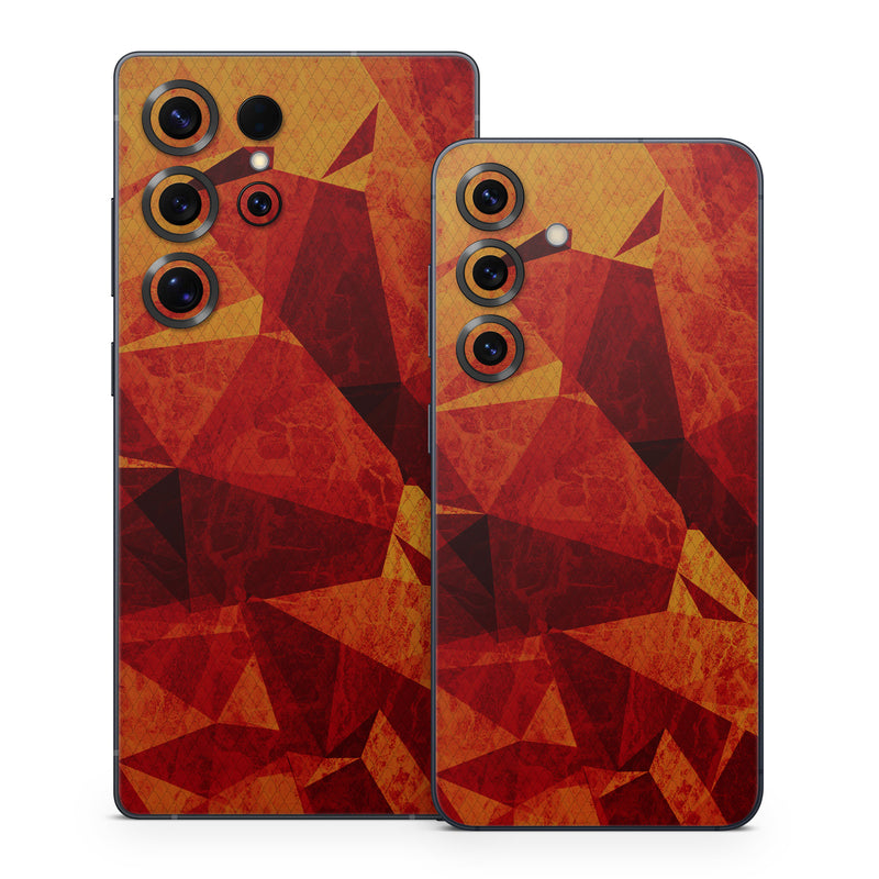 Samsung Galaxy S25 Series Skin design of Orange, Red, Yellow, Triangle, Pattern, Amber, Design, Art, Visual arts, Modern art, with black, orange, yellow colors