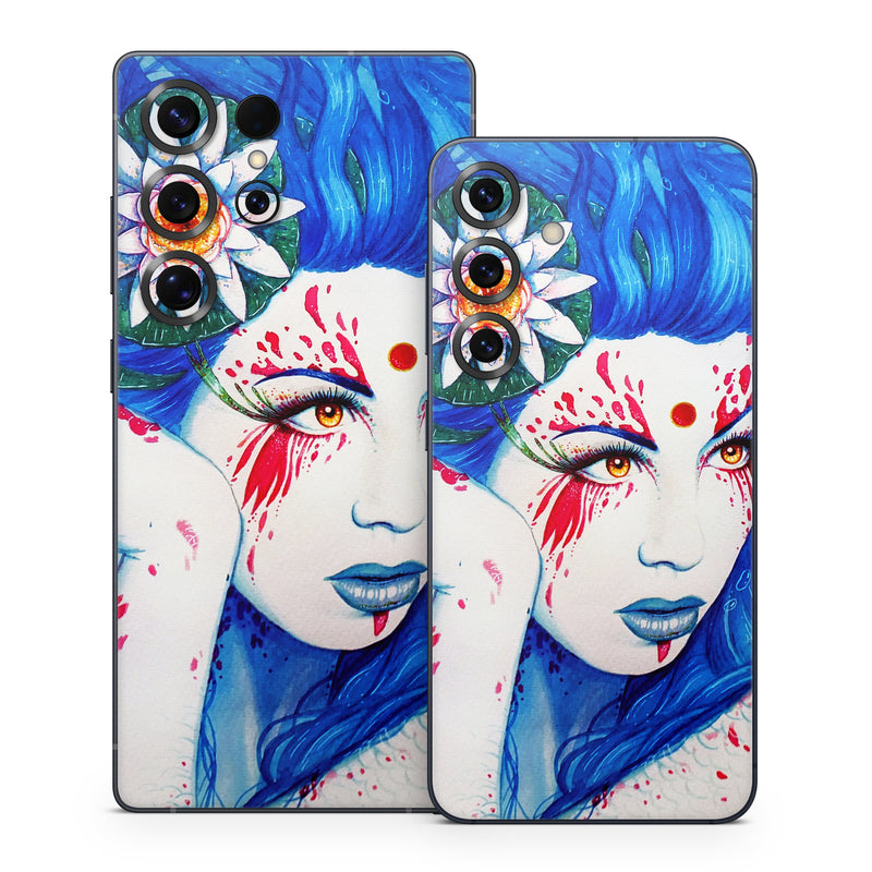 Samsung Galaxy S25 Series Skin design of Hairstyle, Paint, Art paint, Blue, Painting, Eyelash, Art, Artist, Electric blue, Illustration, with white, blue, red, yellow, green, orange colors