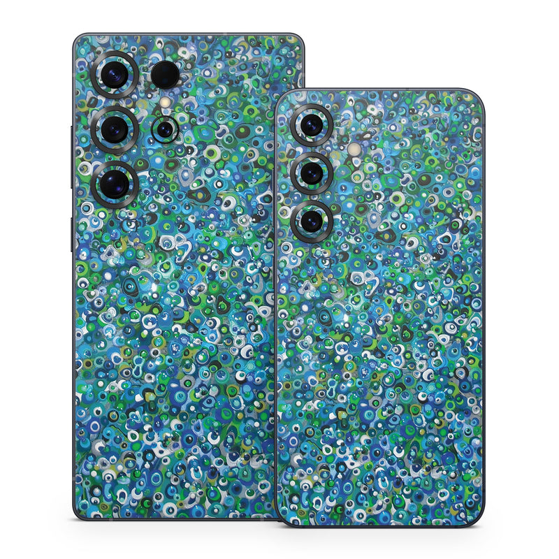 Samsung Galaxy S25 Series Skin design of Blue, Plant, Glitter, with blue, green, white colors