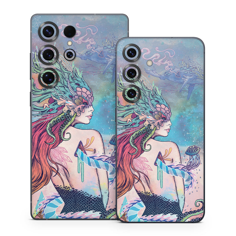 Samsung Galaxy S25 Series Skin design of Illustration, Fictional character, Art, Cg artwork, Fiction, Mythology, Painting, Mermaid, with blue, purple, green, red, yellow, pink colors