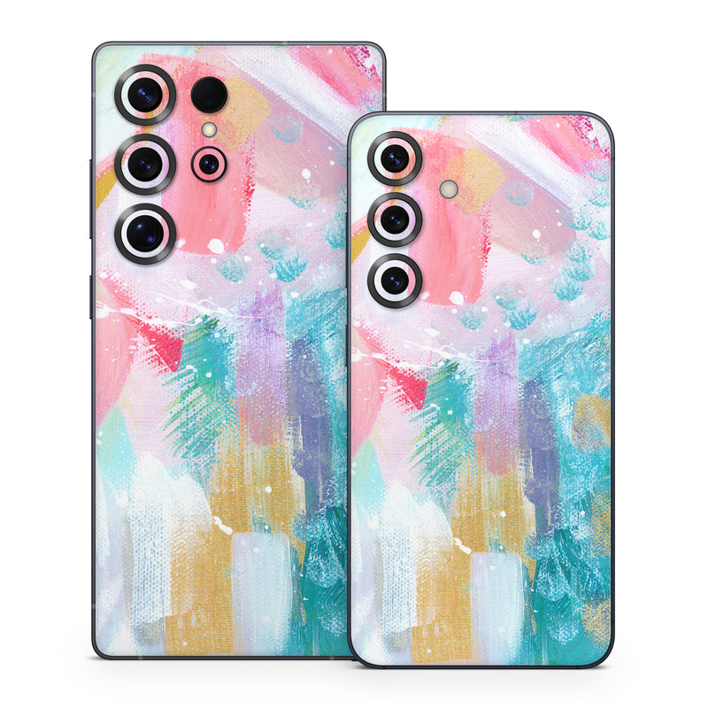 Samsung Galaxy S25 Series Skin design of Colorfulness, Art paint, Paint, Pink, Creative arts, Art, Aqua, Magenta, Tints and shades, Font, with white, blue, pink, purple, green, yellow colors