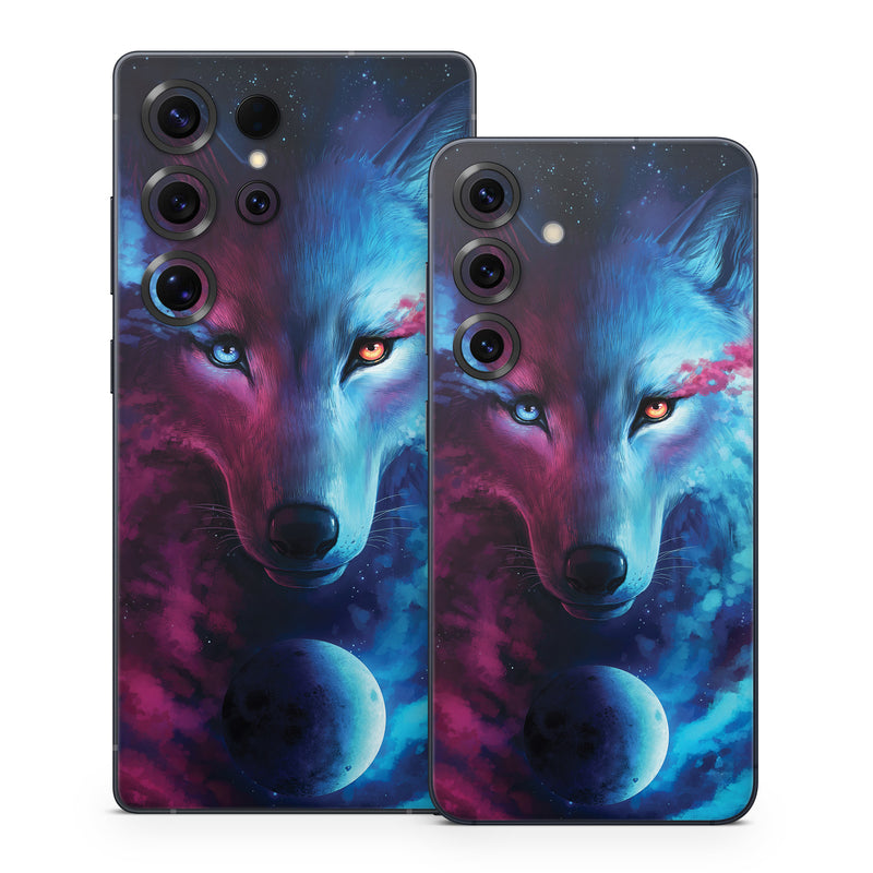Samsung Galaxy S25 Series Skin design of Dog, Carnivore, Organism, Iris, Painting, Art, Whiskers, Cg artwork, Electric blue, Space, with black, blue, purple, red colors