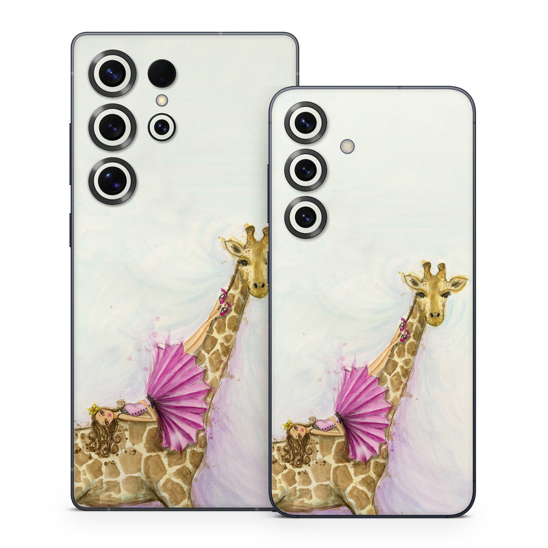 Samsung Galaxy S25 Series Skin design of Giraffe, Giraffidae, Terrestrial animal, Pink, Wildlife, Snout, Fawn, Illustration, Watercolor paint, Magenta, with blue, brown, orange, pink colors