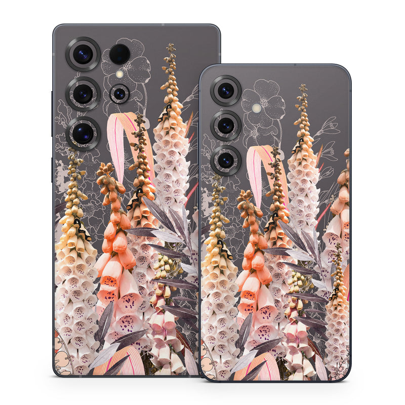 Samsung Galaxy S25 Series Skin design of Flower, Plant, Foxtail lily, Botany, Plant stem, Illustration, Broomrape, with brown, pink, white, yellow, orange colors