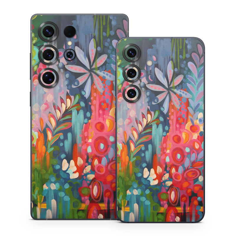 Samsung Galaxy S25 Series Skin design of Painting, Modern art, Acrylic paint, Art, Visual arts, Watercolor paint, Child art, Flower, Plant, Tree, with blue, red, orange, purple, yellow, pink, green colors