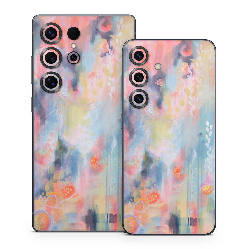Samsung Galaxy S25 Series Skin design of Painting, Watercolor paint, Modern art, Acrylic paint, Art, Visual arts, Paint, Artwork, Dye, with blue, pink, orange, yellow, red, white colors