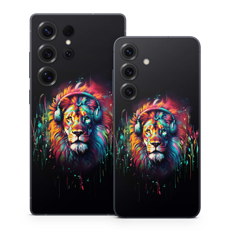 Samsung Galaxy S25 Series Skin design of Felidae, Siberian tiger, Bengal tiger, Carnivore, Big cats, Tiger, Painting, Art, Font, Paint, with black, red, yellow, orange, green, blue, pink colors