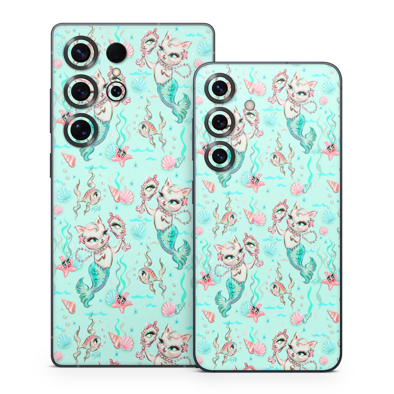 Samsung Galaxy S25 Series Skin design of Green, Aqua, Pattern, Teal, Turquoise, Pink, Textile, Wrapping paper, Design, with blue, pink, white, green colors