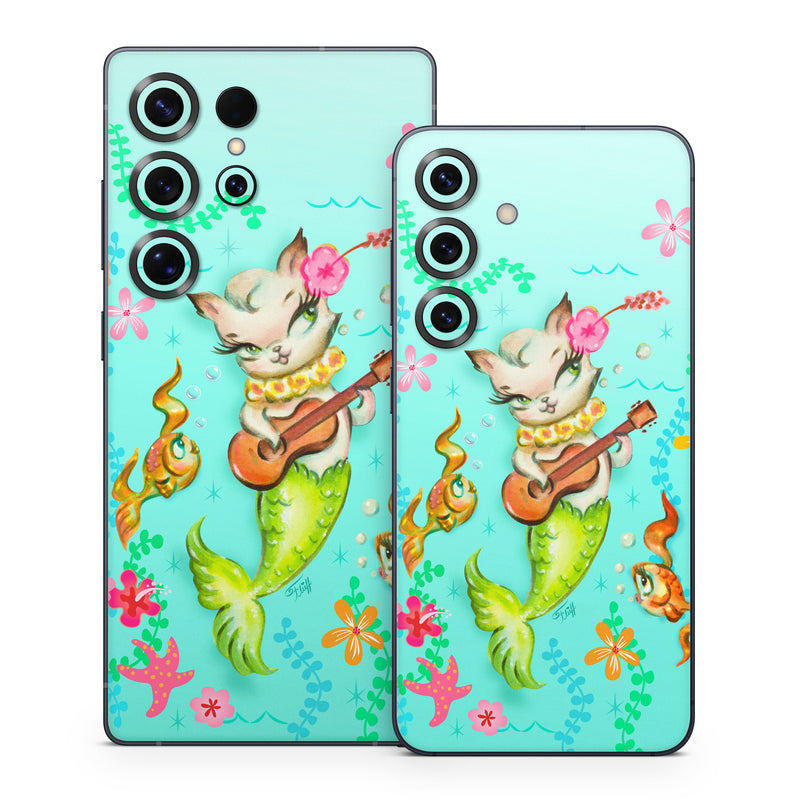 Samsung Galaxy S25 Series Skin design of Fictional character, Illustration, Mermaid, Mythical creature, Clip art, Art, with blue, green, pink, yellow, orange, white, gray, brown colors