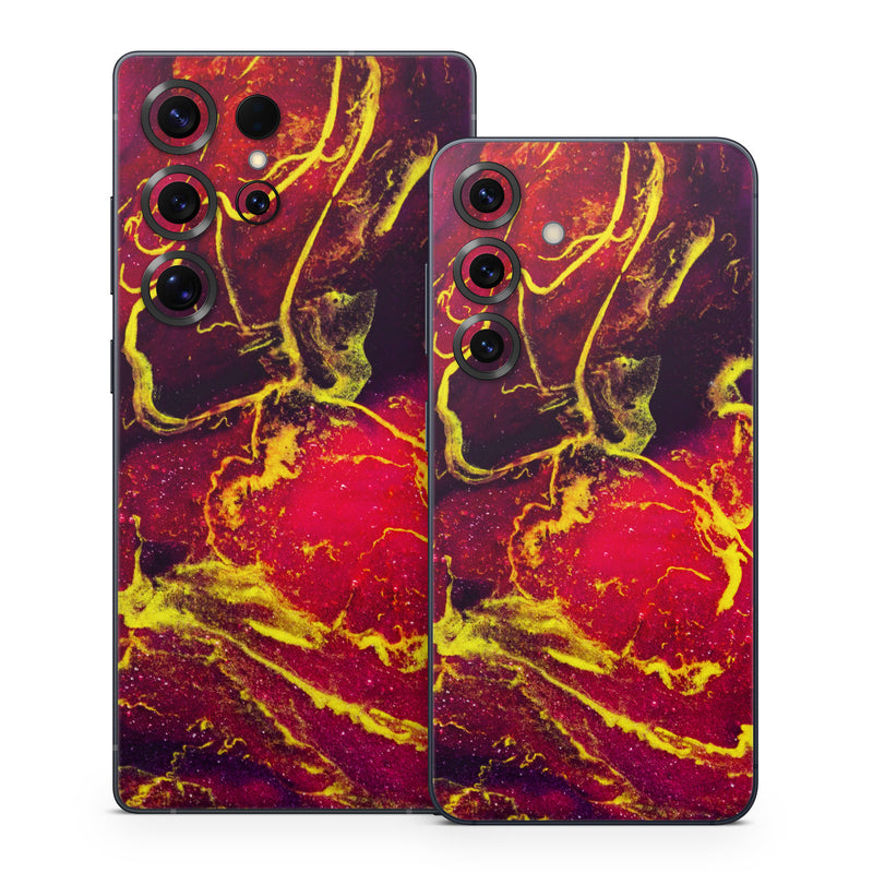 Samsung Galaxy S25 Series Skin design of Red, Purple, Geological phenomenon, Pattern, Fractal art, Art, Fictional character, Graphics, with red, yellow, black colors