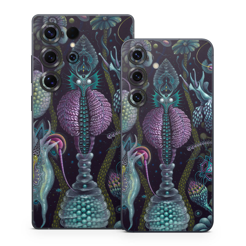 Samsung Galaxy S25 Series Skin design of Organism, Pattern, Art, Illustration, Fractal art, Psychedelic art, Design, Visual arts, Plant, Modern art, with black, green, purple, pink, yellow, blue colors