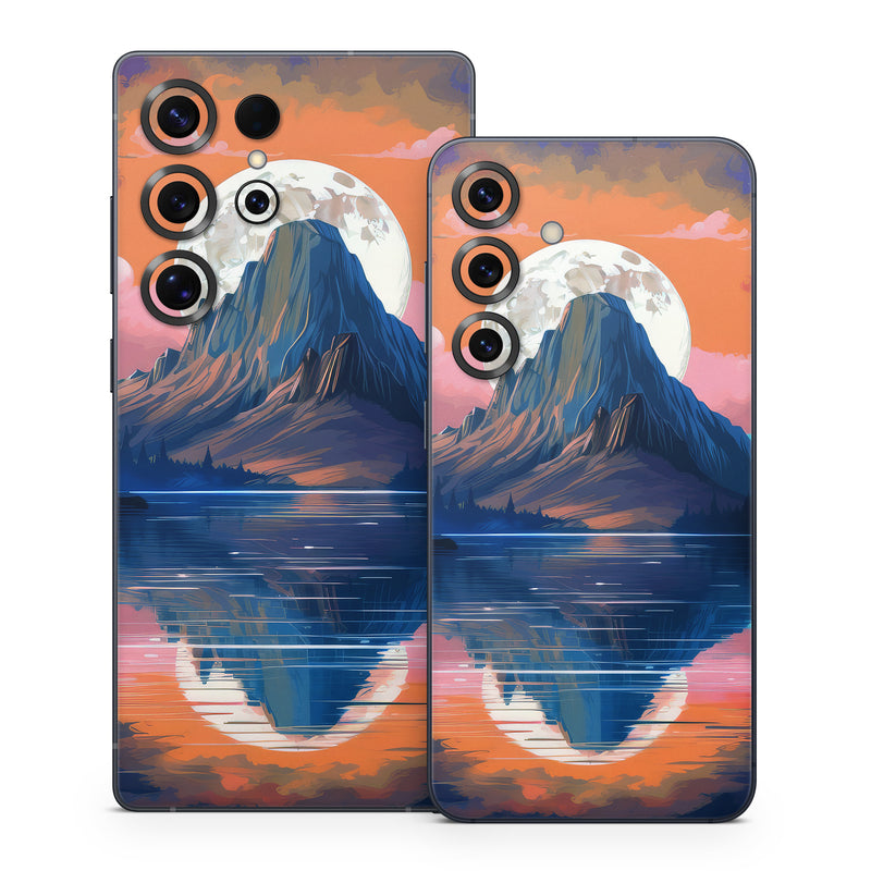 Samsung Galaxy S25 Series Skin design of Water, Sky, Cloud, Daytime, World, Mountain, Natural Landscape,  Azure, Paint, Plant, Tree, with black, blue, red, yellow, orange, pink, purple colors