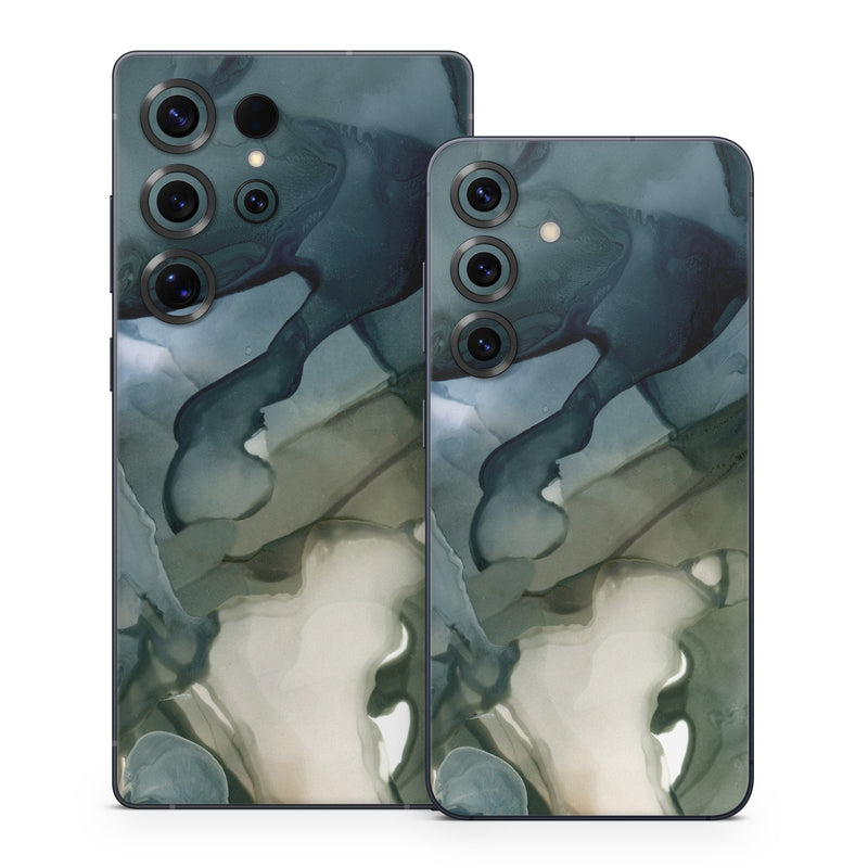 Samsung Galaxy S25 Series Skin design of Azure, Petal, Organism, Grey, Art, Pattern, Beauty, Painting, Close-up, Tree, with black, blue, green, white colors