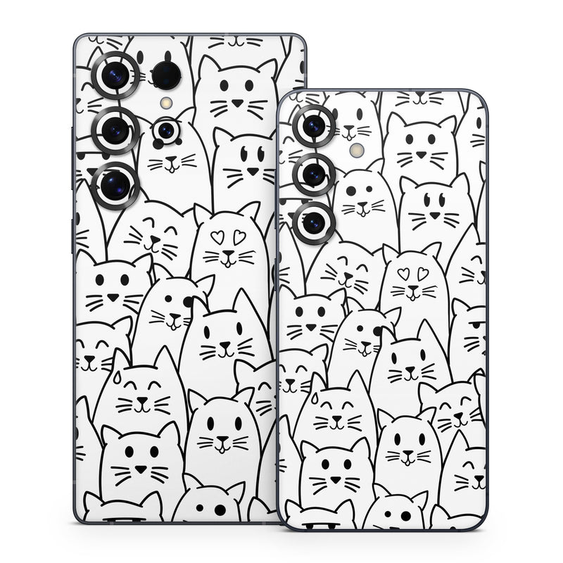 Samsung Galaxy S25 Series Skin design of White, Line art, Text, Black, Pattern, Black-and-white, Line, Design, Font, Organism, with white, black colors